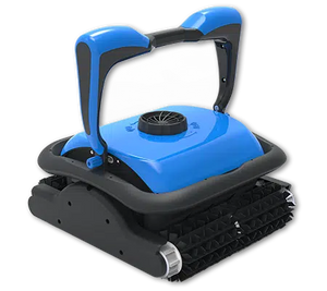 Badu Speck Saphir robotic pool cleaner with remote control, external filter chamber, 18m cable, dual motor system, and 3 cleaning settings.