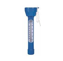 Blue combo sink and float pool thermometer with tether cord and dual-scale temperature gauge
