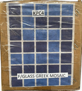 Fiberglass Greek Mosaic Sheet with classic blue geometric design for waterlines and fiberglass pool lining applications.