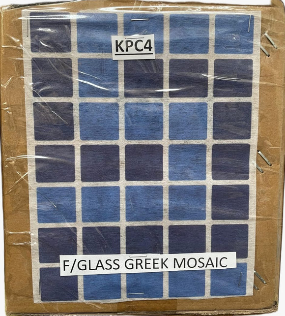 Fiberglass Greek Mosaic Sheet with classic blue geometric design for waterlines and fiberglass pool lining applications.