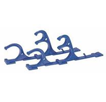 Wall-mounted pool brush and pole hanger for organizing maintenance tools

